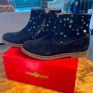 Child’s Pom D’Api suede trip boots with metallic stars.